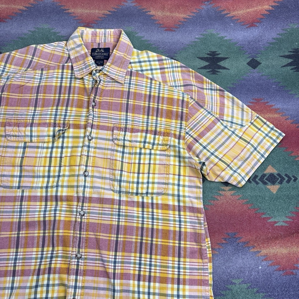 Willis & Geiger Shirt Mens Medium Pink Plaid Cotton Short Sleeve Safari Outdoors - Picture 5 of 10